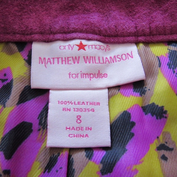 Matthew Williamson Macys Magenta Pink Suede Mini Skirt 8 Leather Buttons Flaw - Picture 9 of 9